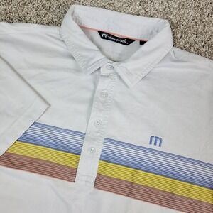Travis Mathew Mens Large White Striped Performance Stretch Polo Short Sleeve